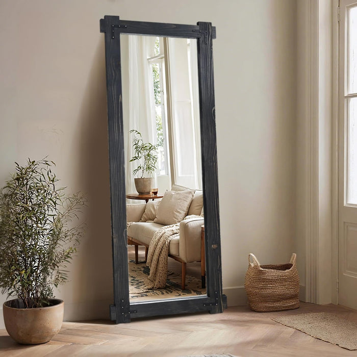 65x24Inch Black Full Length Mirror SolidPine Frame