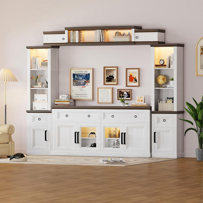 63'' Sideboard Buffet Cabinet with Power Outlet, Antique White