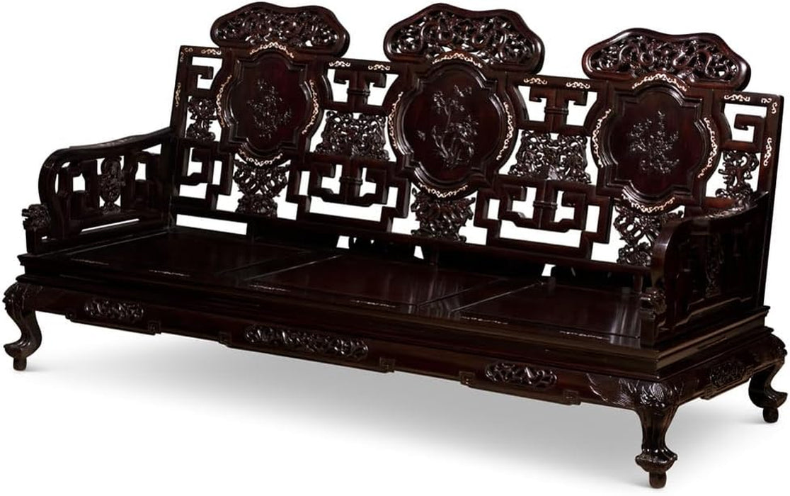 Dark Cherry Rosewood Mother of Pearl Motif Oriental Living Room Set (8Pcs) - with Free inside Delivery