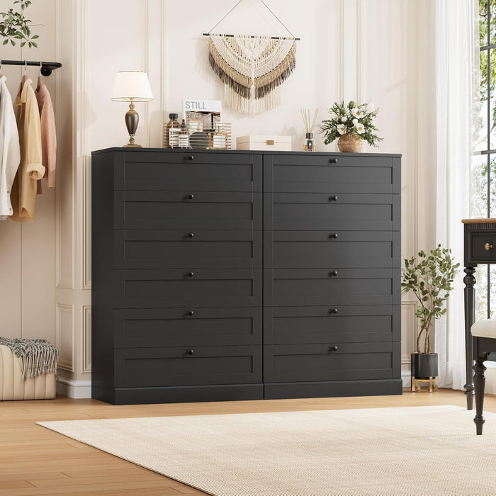 6 Drawer Dresser for Bedroom, 52" Tall Dresser & Chest of Drawers, 29" W Wood Drawer Chest, Modern Vertical Storage Cabinet for Living Room, Entryway, Hallway, Black