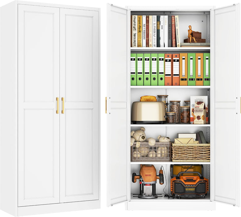SeventyOneInch Metal Pantry Cabinet White Shelves UltraDurable