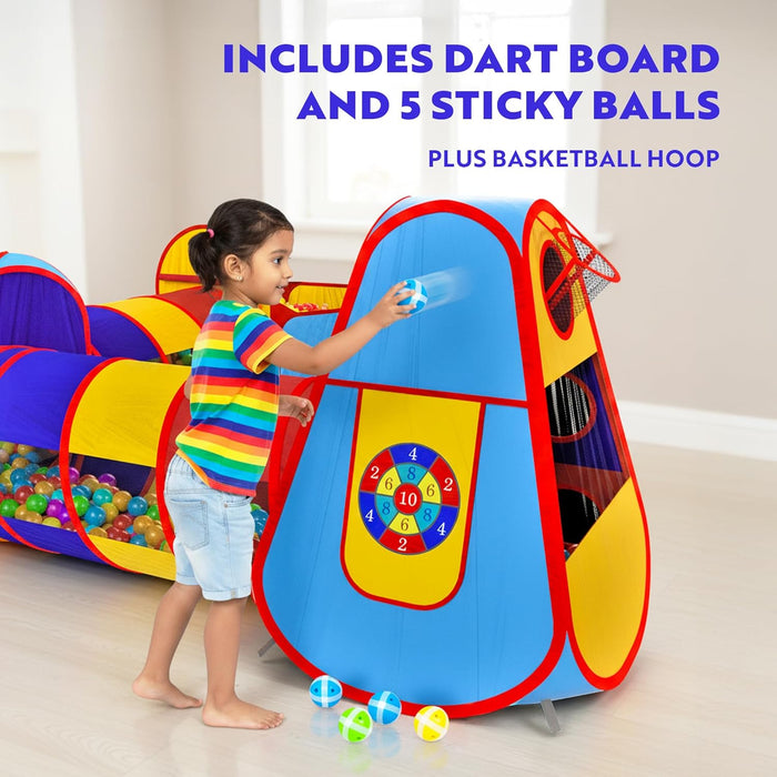 5Pc Kids' Play Tents & Tunnels - Ball Pit for Toddlers, Basketball Hoop, Crawling Tubes, Pop-Up Playhouses, Baby Obstacle Course for Indoor or Outdoor Use