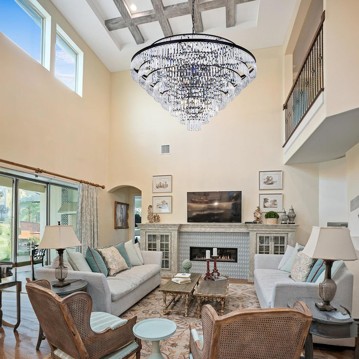 Large Crystal Chandelier, 48’’ Black Farmhouse Luxury Chandelier