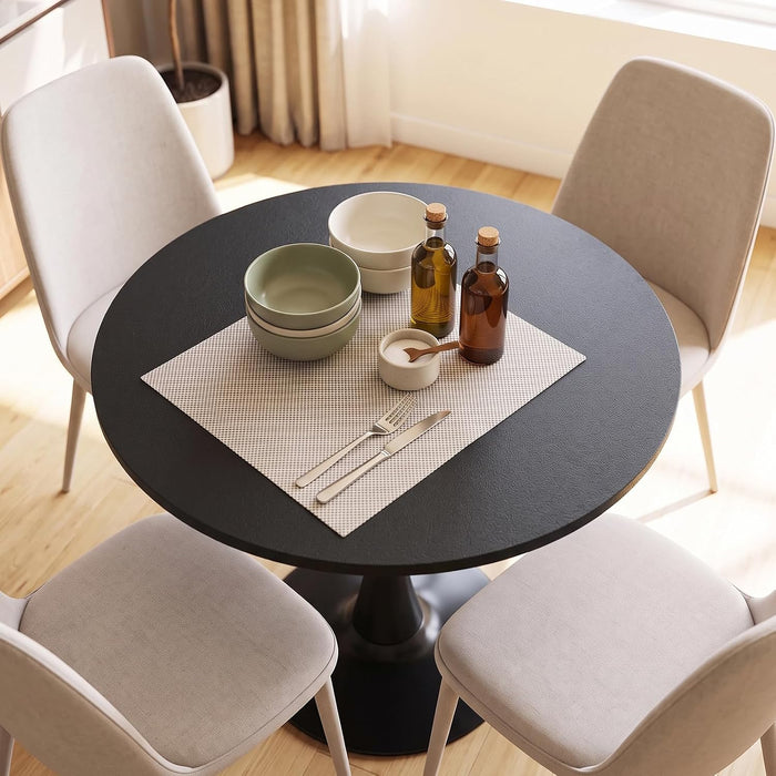 Black round Dining Table, 32" Modern Tulip Kitchen Table W/ 0.9” Thickened Tabletop & Sturdy Metal Pedestal, Mid-Century Leisure Table for Small Places, Dining Room, Living Room, Cafe