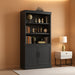 71” Tall Bookshelf and Bookcase with Doors and Adjustable Shelves | 5-Tier Storage Book Cases, Thick Wood and Sturdy, Industrial Display Cabinet for Living Room, Home Office, Bedroom, Black