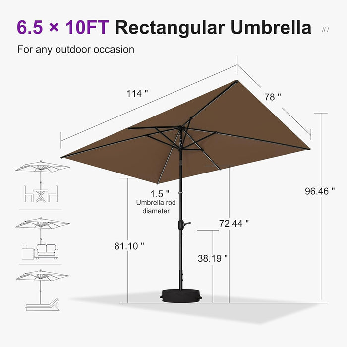 6.5' X 10' Rectangular Patio Umbrella with Solar LED Outdoor Table Umbrella Aluminum Frame Market Umbrella Sun Umbrella for Garden Deck Lawn Pool Taupe