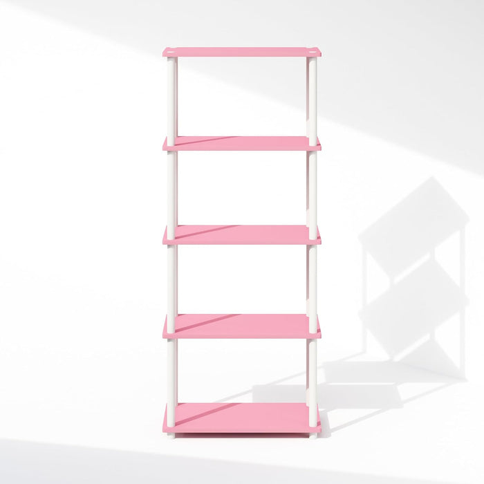 Pink White Five Tier PremiumDurableWoodenBookshelf HomeOffice