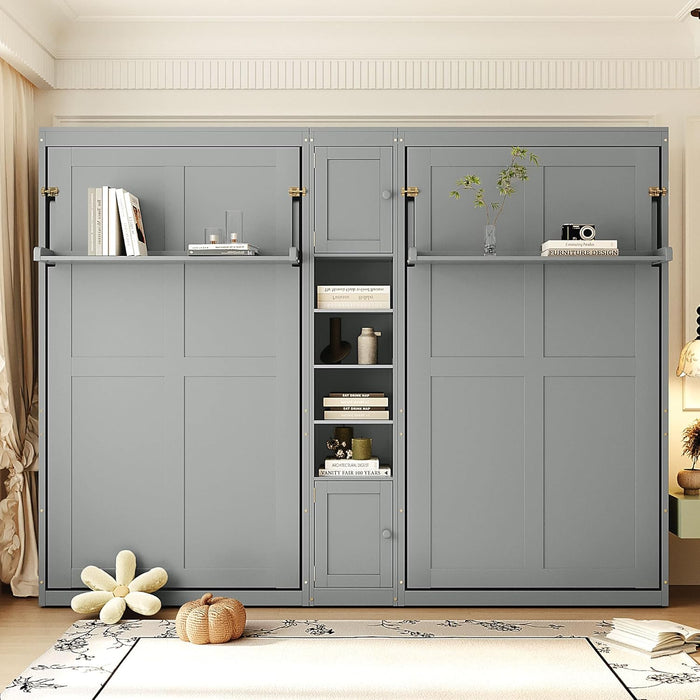 Gray Pinewood Murphy Beds Twin SpaceSaving Storage