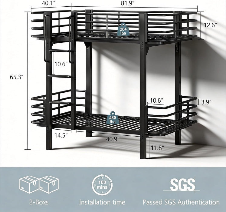 TwinOverTwin HeavyDuty AllMetal Bunk Bed For Adults
