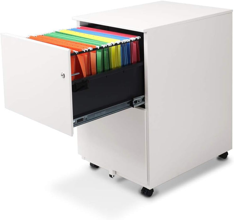 Modern Soho Design 2-Drawer Metal Mobile File Cabinet with Lock Key/Fully Assembled, White