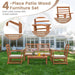 4 Pieces Outdoor Furniture Set, Acacia Wood Conversation Set W/Soft Seat Cushions, Stable Acacia Wood Frame, Patio Sofa & Coffee Table Set for Backyard, Porch, Poolside (White)