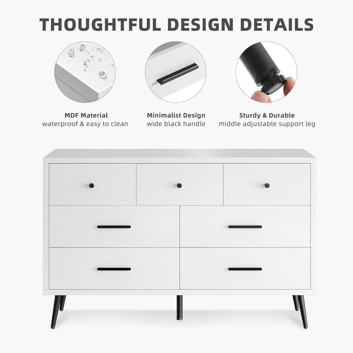 White 7 Drawer Dresser With AntiTip ConstructionQuality