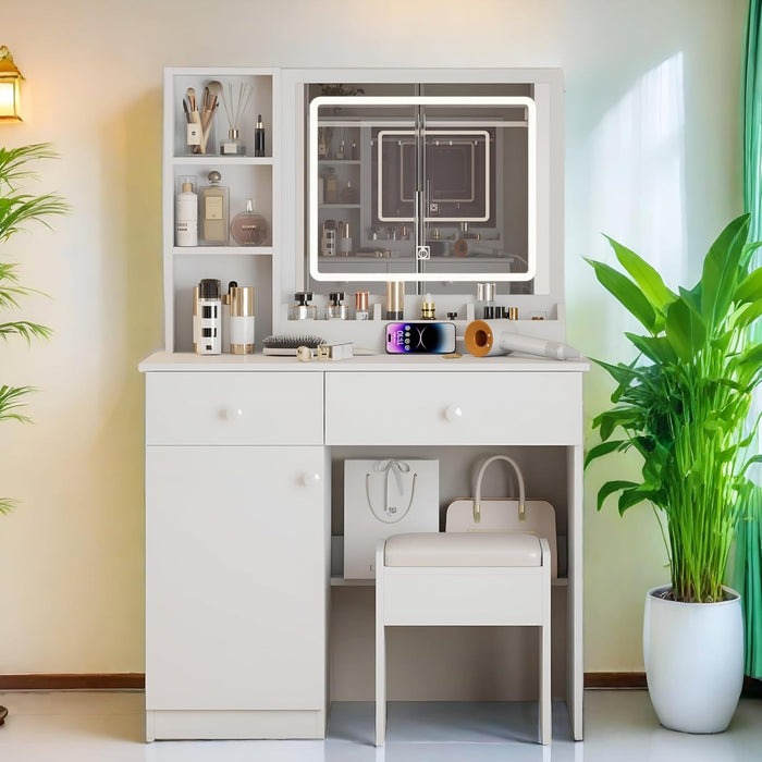 White Makeup Vanity Desk With Adjustable Brightness