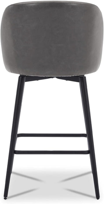 Counter Height Bar Stools Set of 3, 360° Swivel Upholstered Barstools with Backs and Metal Legs, 26" H Seat Height, Faux Leather in Grey