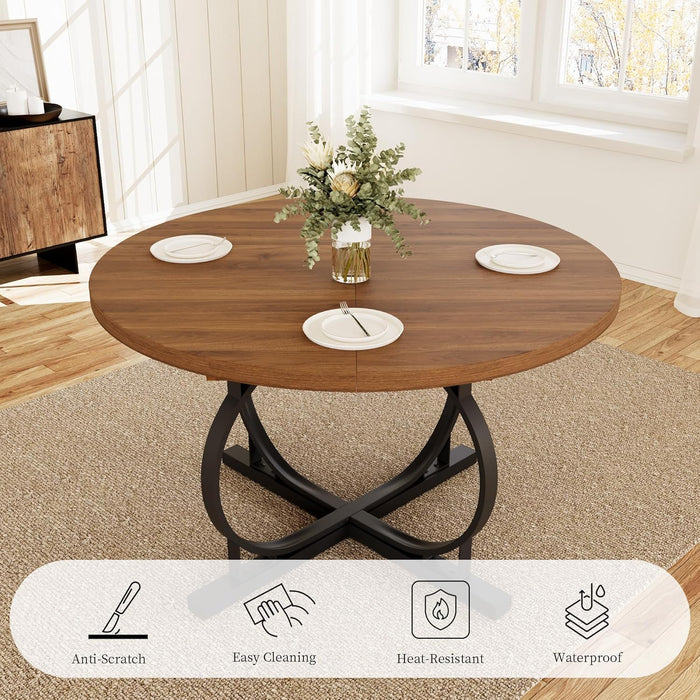 Extendable Round Dining Table Walnut Finish Modern