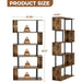 5-Tier Geometric Bookcase,S Shaped Bookshelf, Wood Decorative Storage Shelving, Modern Freestanding Display Shelves, Tall Book Shelf Unit for Living Room Bedroom, Rustic Brown