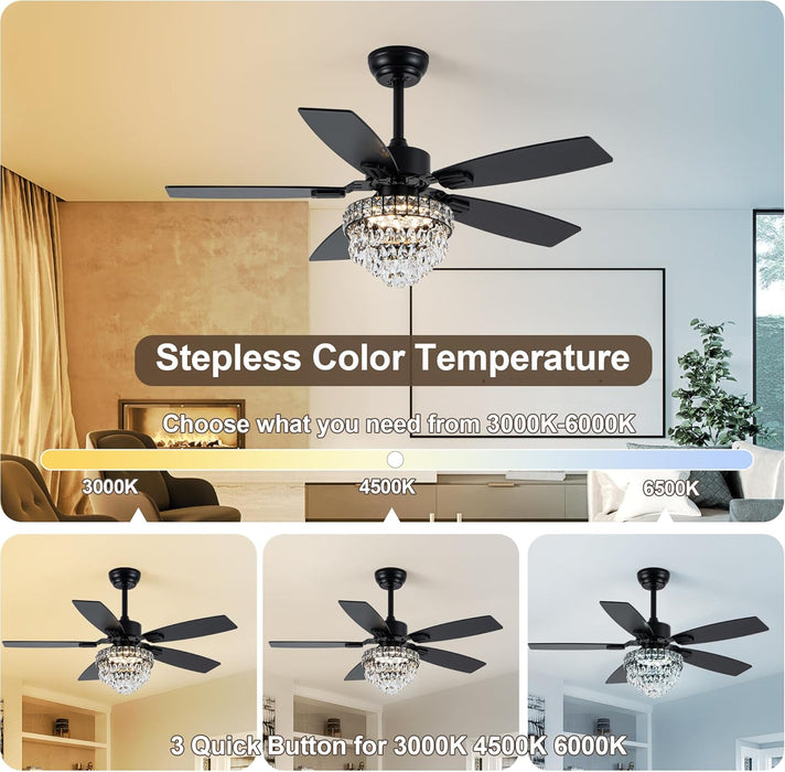 Black 42Inch Chandelier Ceiling Fan App Smart Lighting