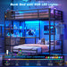 Black ExtraLongXL Over Twin Bunk Bed WithLEDLightingStorage