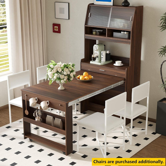 Sideboard Buffet Cabinet with Foldable Dining Table, Multifunctional Cupboard with Storage Shelf and Hooks, for Small Places,Studio, Apartment