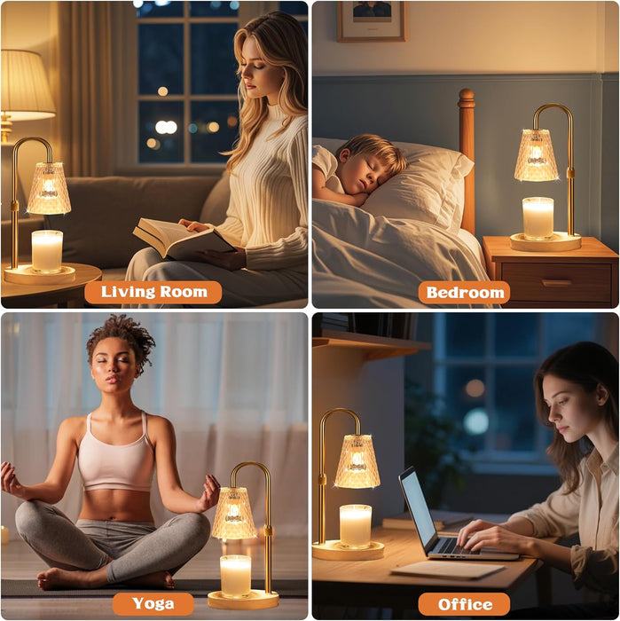 Candle Warmer Lamp with Timer - Adjustable Height, Electric Wax Melter in Gold for Cozy Aesthetic Bedroom Home Decor, Gift for Women, Mother, Friend, Birthday, Christmas