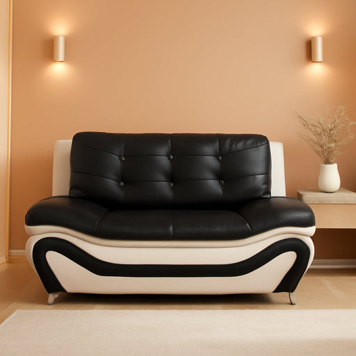 Contemporary Living Room Furniture Set, Faux Leather Sofa Set for Living Room/House/Bedroom/Office/Apartment (White/Black, Loveseat), F45&F46