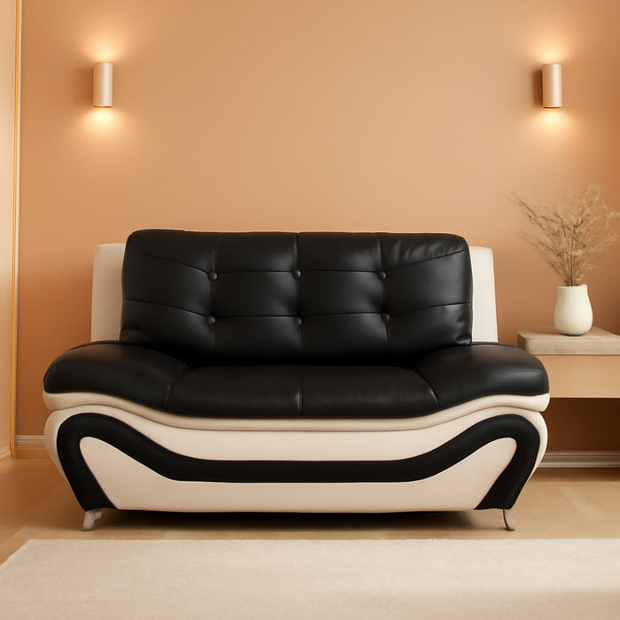 Contemporary Living Room Furniture Set, Faux Leather Sofa Set for Living Room/House/Bedroom/Office/Apartment (White/Black, Loveseat), F45&F46