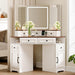 Corner Vanity Desk with Mirror and Lights,Makeup Vanities with Power Outlet and 6 Drawers, 3 Light Settings, Dimmable for Women Girls, Bedroom, White