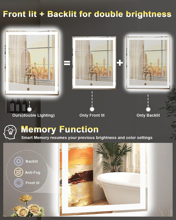 55X36 LED Bathroom Mirror, 6000LM, Separate Front and Back Lights
