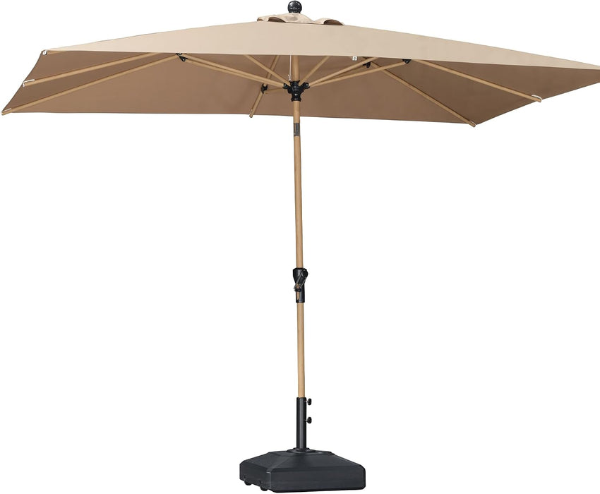6.5' X 10' Patio Umbrella Outdoor Table Umbrella Aluminum Market Umbrella with Push Button Tilt & 8 Sturdy Ribs and Crank Rectangular Sun Umbrella for Pool Backyard Beach, Taupe