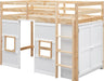 Playhouse Design Twin Size Loft Bed with Built-In Storage Wardrobe and 2 Windows, Solid Wood Loft Bed Frame with Safety Guardrail for Kids Teens Boys Girls, Space-Saving (Whit+Natural)