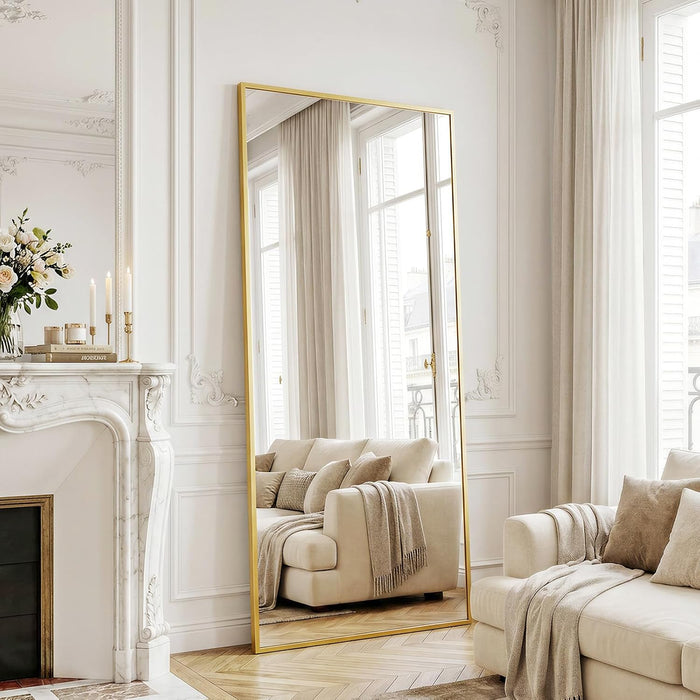Full Length Mirror with Stand, 65"X24" Gold Full Body Mirror