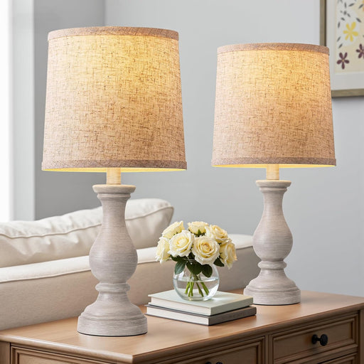 Farmhouse Table Lamps Set of 2 - Rustic Bedroom Lamps for Living Room, 22" Boho Bedside Lamp for Night Stands End Table Office Desk Lamp Nightstand Clearance Decorating with Linen Shades