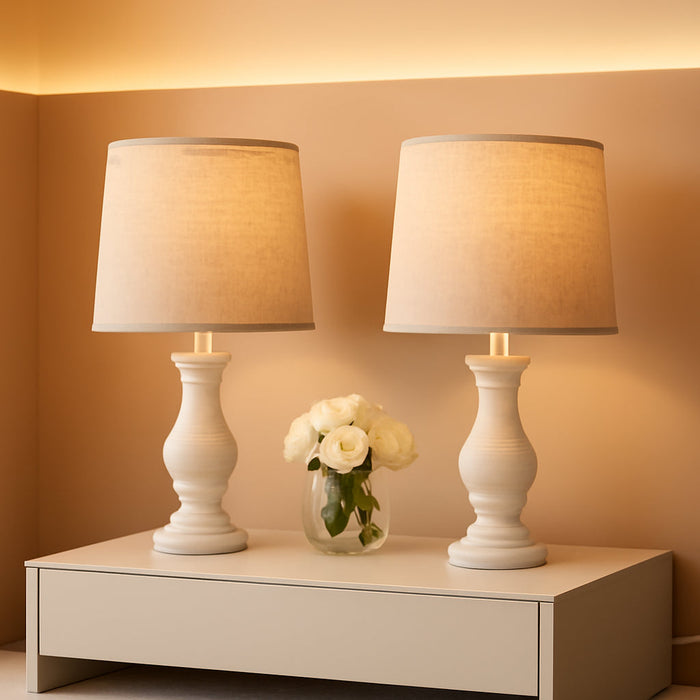 Farmhouse Table Lamps Set of 2 - Rustic Bedroom Lamps for Living Room, 22" Boho Bedside Lamp for Night Stands End Table Office Desk Lamp Nightstand Clearance Decorating with Linen Shades