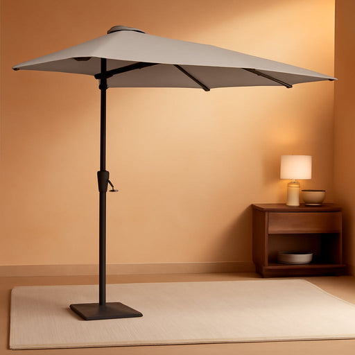 9FT Half Patio Umbrella, Outdoor Wall Umbrella with Crank & 5 Sturdy Ribs, Table 1/2 Umbrella Patio for Garden, Deck, Balcony and Pool, Foggy Gray