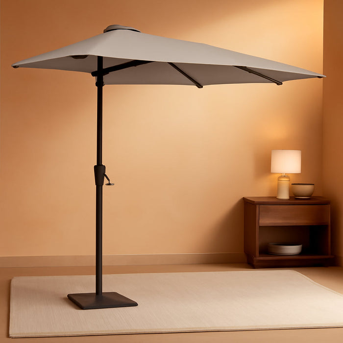 9FT Half Patio Umbrella, Outdoor Wall Umbrella with Crank & 5 Sturdy Ribs, Table 1/2 Umbrella Patio for Garden, Deck, Balcony and Pool, Foggy Gray