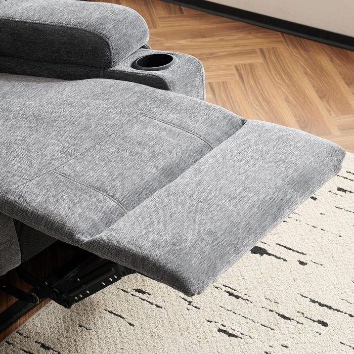 75'' Manual Reclining Sofa with Storage Drawer, 3 Seat Wall Hugger Recliner Couch with Cup Holders, Side Pockets, Chenille Fabric, Compact 3-Person Recliner for RV, Living Room, Apartment (Grey)