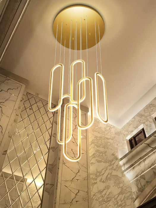 Modern Led 6 Ring Gold Chandeliers Foyer Chandeliers,Larger High Ceiling Chandelier for Living Room,Oval Ring Chandelier for Entryway Staircase