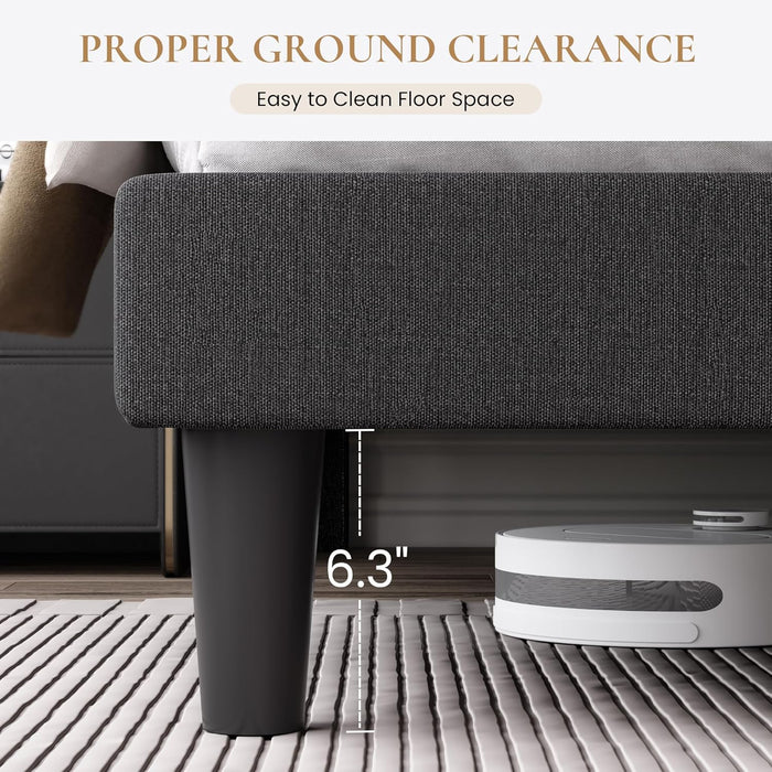 Queen Size Platform Bed Frame with Upholstered Headboard and Wingback, Button Tufted Design, Easy Assembly, No Box Spring Needed, Dark Grey