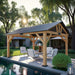 13X15 Ft Spruce Wood Gazebo, Outdoor Gazebo with Bar Storage, Hardtop Wooden Paviloin with Metal Steel Gable Roof, Patio, Garage, Black + Natural Wood