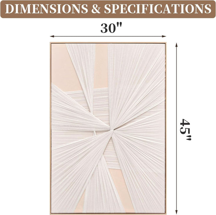 Extra Large 3D Canvas Framed Wall Art, Minimalist Hand Painted Artwork, Abstract Boho Modern Long Beige Wall Decor, Neutral Trendy Paintings for Living Room Bedroom Hallway Office, Vertical, 30X45 In