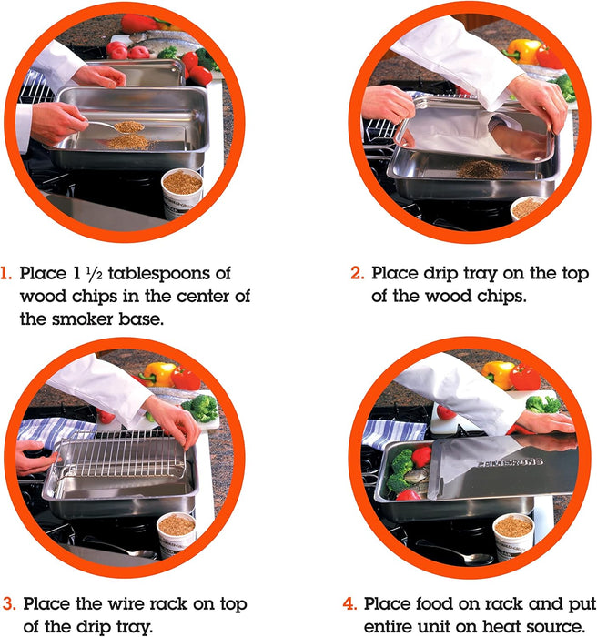 Original Stovetop Smoker - Smoker Box Gift Set W/Oak, Apple, Hickory Wood Chips & Recipes- Indoor Outdoor Use on Any Heat for Smoking Meats, Veggies & Seafood - Grilling Gift for Father'S Day