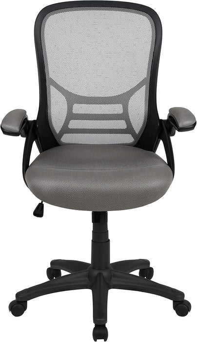 Porter High-Back Swivel Office Chair with Adjustable Lumbar Support and Seat Height, Ergonomic Mesh Desk Chair with Flip-Up Armrests, Gray/Black