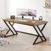 55 Inch Modern Computer Office Desk Metal Wood Writing Desks Rustic Oak
