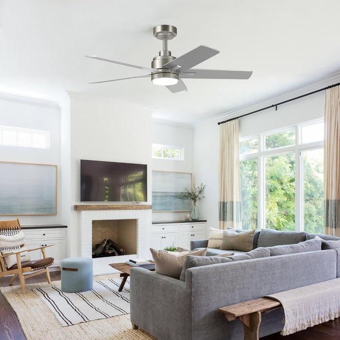 52 Inch Brushed Nickel Ceiling Fan with Light and Remote Control