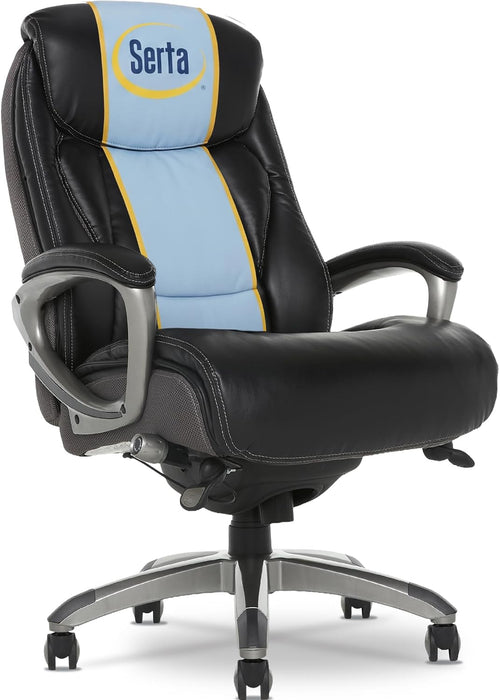 Lautner Executive Home Office Desk Chair, Ergonomic High-Back with Adjustable Lumbar & Body Pillows, Smartlayers and Comfortcoils Technology, Mesh and Bonded Leather, Black/ Gray