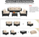 Patio Sectional 6 Pieces All-Weather Wicker Patio Furniture Set Outdoor Sectional with Glass Table Non-Slip Cushions and Waterproof Cover, Khaki