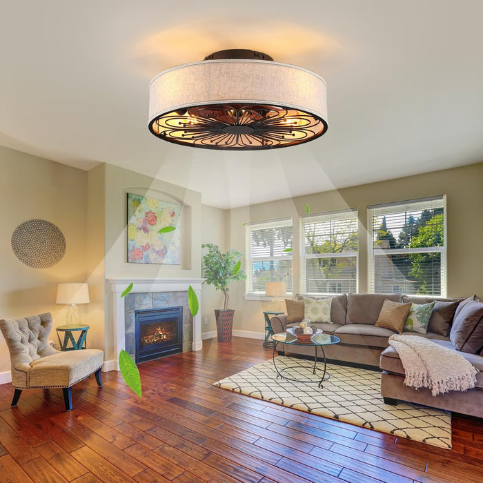 White Farmhouse Flush Mount Ceiling Fan With Remote And Light