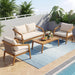 Kai 4 Piece Patio Furniture Set with Slatted Coffee Table, Outdoor Sofa Set with PE Wicker Backrest & Cushions, Acacia Wood Conversation Set for Backyard,Cream+Light Brown+Teak