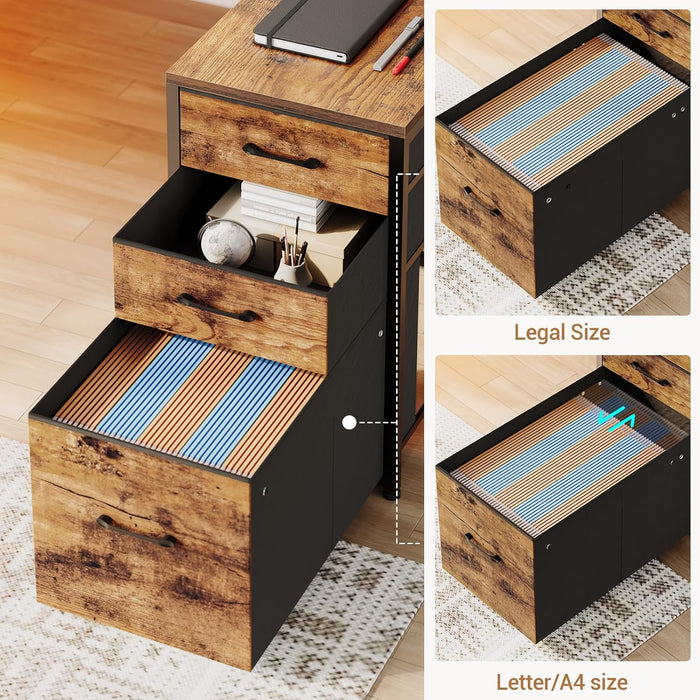 L Shaped Desk with Storage Shelves, 64.5" Reversible U Shaped Office Desk with 3 Fabric Drawers, Gaming Desk with Power Outlet & LED Strip for Home Office, Rustic Brown
