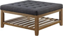 Large Square Upholstered Tufted Linen Ottoman Coffee Table, Large Footrest Ottoman with Solid Wood Shelf- Charcoal